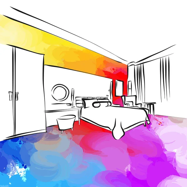 創造的なアパート カラフルな家 本物の絵を手描き カラフルなベクトル記号 — ストックベクタ