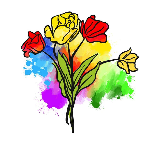 Πολύχρωμα Λουλούδια Πραγματικό Σχέδιο Χέρι Πολύχρωμο Σύμβολο Διανύσματος — Διανυσματικό Αρχείο