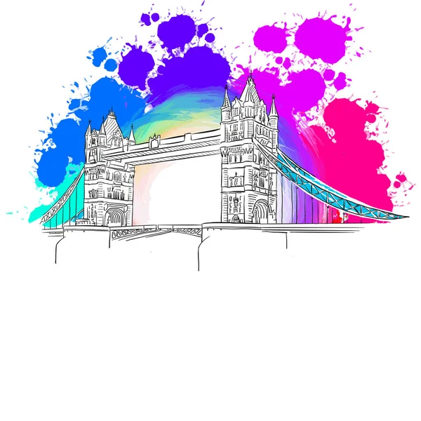 Dibujo Del Puente Londres Dibujo Real Mano Signo Vectorial Colorido — Archivo Imágenes Vectoriales