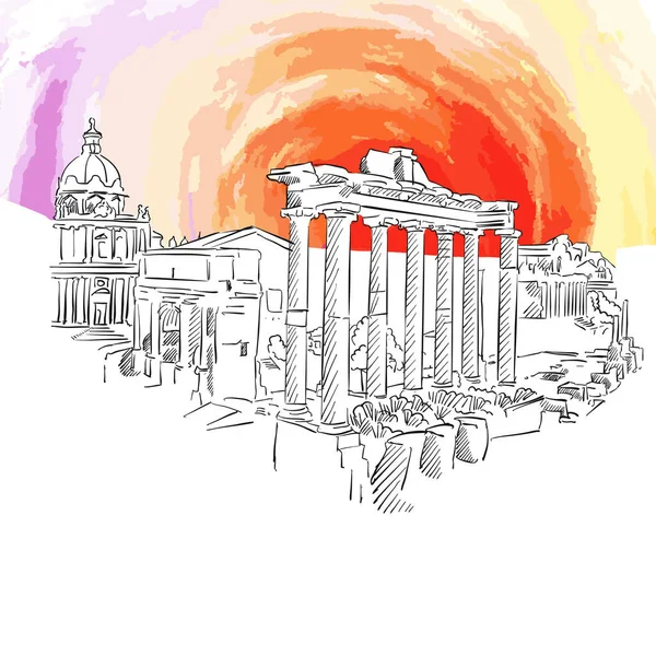 Rome Antique Dessin Vrai Dessin Main Signe Vectoriel Coloré — Image vectorielle