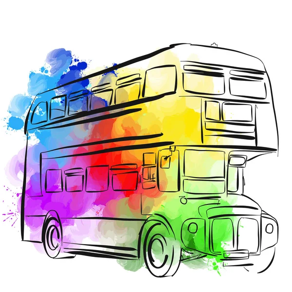 Bus Coloré Londres Vrai Dessin Main Signe Vectoriel Coloré — Image vectorielle