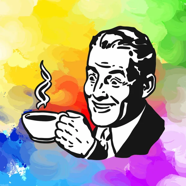 Koffie Ikoon Man Echt Met Hand Tekenen Kleurrijk Vectorteken — Stockvector