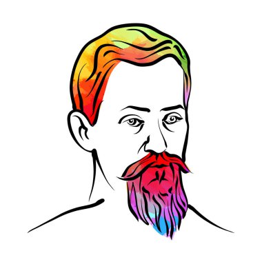 Johannes Kepler renkli saç vektörü çizimi. Elle çizilmiş taslak. Herhangi bir pazarlama projesinde kullanılmak üzere çizim yapmak ve baskı olarak yeniden satmak.
