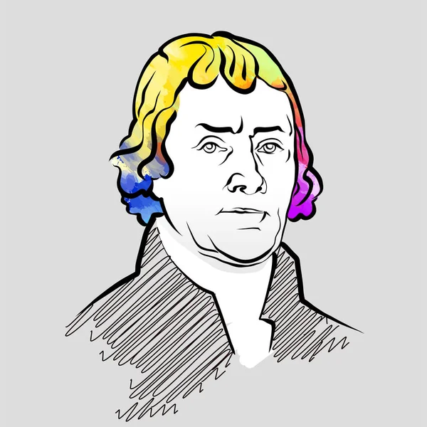 Thomas Jefferson Dibujo Colorido Vector Capilar Esbozo Dibujado Mano Dibujo — Archivo Imágenes Vectoriales