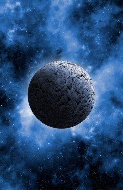 Uzaydan gelen bilinmeyen bir gezegen. Uzay nebulası. Kozmik yıldız kümesi. Dış uzay arkaplanı. 3B Görüntü.