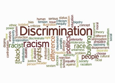 Kelime Bulutu beyaz arka planda izole edilmiş, KISCRIMINATION kavramına sahip.