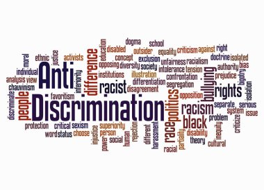 ANTI DISCRIMINATION kavramına sahip Kelime Bulutu, beyaz arka planda izole.