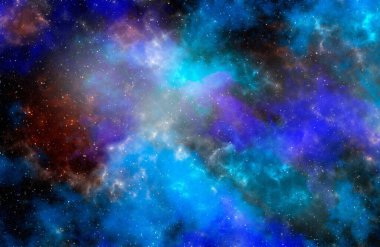 Yıldız tozu ve parlayan yıldızlarla dolu bir arka plan. Gerçekçi kainat ve renkli nebula. Renkli galaksi. 3d illüstrasyon.