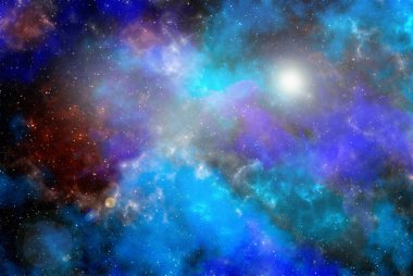 Yıldız tozu ve parlayan yıldızlarla dolu bir arka plan. Gerçekçi kainat ve renkli nebula. Renkli galaksi. 3d illüstrasyon.