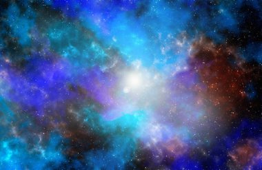 Yıldız tozu ve parlayan yıldızlarla dolu bir arka plan. Gerçekçi kainat ve renkli nebula. Renkli galaksi. 3d illüstrasyon.