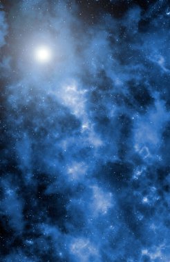 Yıldız tozu ve parlayan yıldızlarla dolu bir arka plan. Gerçekçi kainat ve renkli nebula. Renkli galaksi. 3d illüstrasyon.