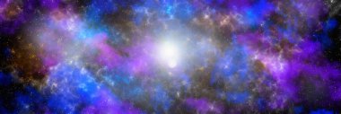 Yıldız tozu ve parlayan yıldızlarla dolu bir arka plan. Gerçekçi kainat ve renkli nebula. Renkli galaksi. 3d illüstrasyon.