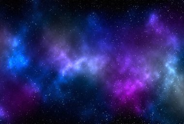 Yıldız tozu ve parlayan yıldızlarla dolu bir arka plan. Gerçekçi kainat ve renkli nebula. Renkli galaksi. 3d illüstrasyon.