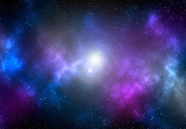 Yıldız tozu ve parlayan yıldızlarla dolu bir arka plan. Gerçekçi kainat ve renkli nebula. Renkli galaksi. 3d illüstrasyon.