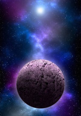 Uzaydan gelen bilinmeyen bir gezegen. Uzay nebulası. Kozmik yıldız kümesi. Dış uzay arkaplanı. 3B Görüntü.