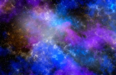 Yıldız tozu ve parlayan yıldızlarla dolu bir arka plan. Gerçekçi kainat ve renkli nebula. Renkli galaksi. 3d illüstrasyon.