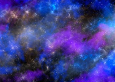 Yıldız tozu ve parlayan yıldızlarla dolu bir arka plan. Gerçekçi kainat ve renkli nebula. Renkli galaksi. 3d illüstrasyon.