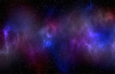 Yıldız tozu ve parlayan yıldızlarla dolu bir arka plan. Gerçekçi kainat ve renkli nebula. Renkli galaksi. 3d illüstrasyon.