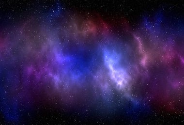 Yıldız tozu ve parlayan yıldızlarla dolu bir arka plan. Gerçekçi kainat ve renkli nebula. Renkli galaksi. 3d illüstrasyon.