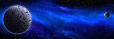 Uzaydan gelen bilinmeyen bir gezegen. Uzay nebulası. Kozmik yıldız kümesi. Dış uzay arkaplanı. 3B Görüntü.