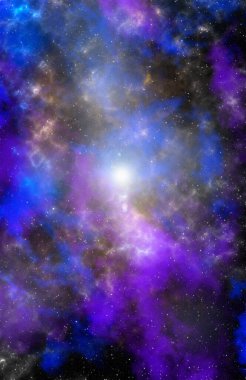 Yıldız tozu ve parlayan yıldızlarla dolu bir arka plan. Gerçekçi kainat ve renkli nebula. Renkli galaksi. 3d illüstrasyon.