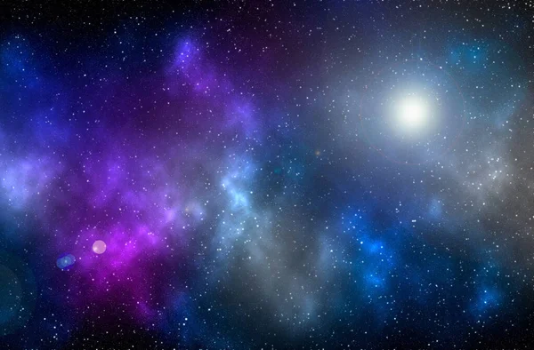 Yıldız tozu ve parlayan yıldızlarla dolu bir arka plan. Gerçekçi kainat ve renkli nebula. Renkli galaksi. 3d illüstrasyon.