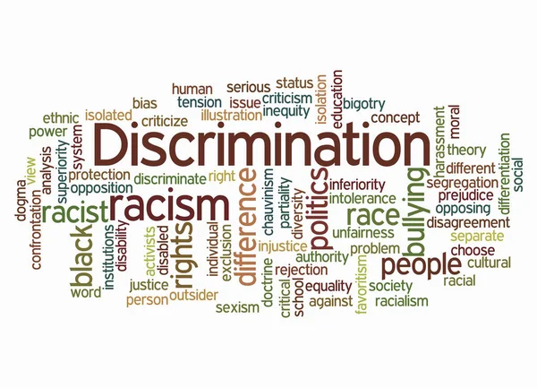 Word Cloud Discrimination Koncepció Elszigetelt Fehér Alapon — Stock Fotó