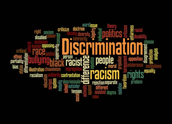 Word Cloud Discrimination Koncepció Elszigetelt Fekete Alapon — Stock Fotó