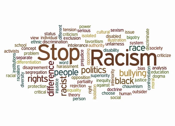 Word Cloud Stop Racism Koncepció Elszigetelt Fehér Alapon — Stock Fotó