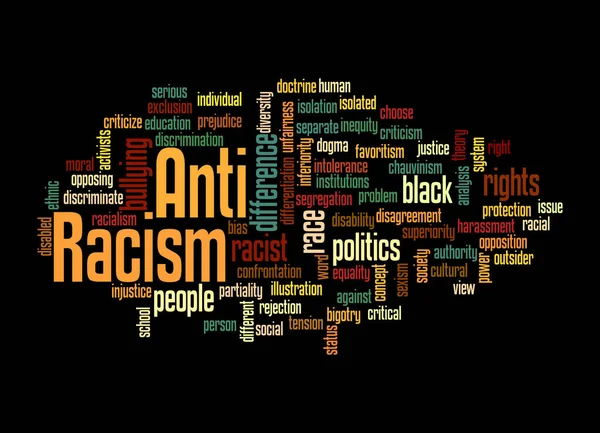 Word Cloud Com Conceito Racism Isolado Fundo Preto — Fotografia de Stock