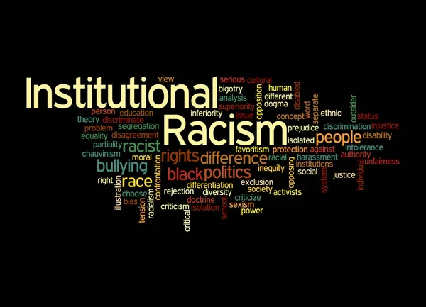 Word Cloud Intézményes Racism Koncepció Elszigetelt Fekete Alapon — Stock Fotó