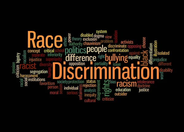 Word Cloud Met Race Discrimination Concept Geïsoleerd Een Zwarte Achtergrond — Stockfoto