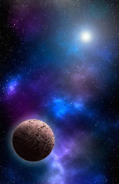 Uzaydan gelen bilinmeyen bir gezegen. Uzay nebulası. Kozmik yıldız kümesi. Dış uzay arkaplanı. 3B Görüntü.