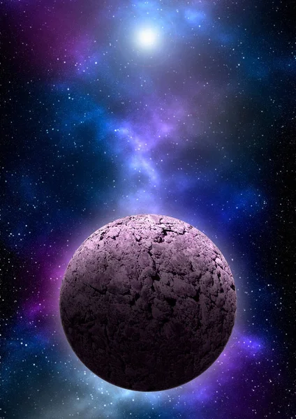 Uzaydan gelen bilinmeyen bir gezegen. Uzay nebulası. Kozmik yıldız kümesi. Dış uzay arkaplanı. 3B Görüntü.