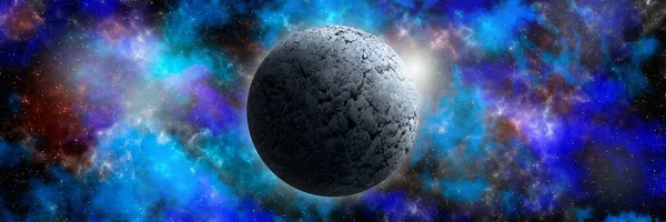 Uzaydan gelen bilinmeyen bir gezegen. Uzay nebulası. Kozmik yıldız kümesi. Dış uzay arkaplanı. 3B Görüntü.