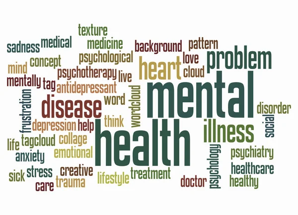 Word Cloud Концепцією Mental Health Ізольовано Білому Тлі — стокове фото