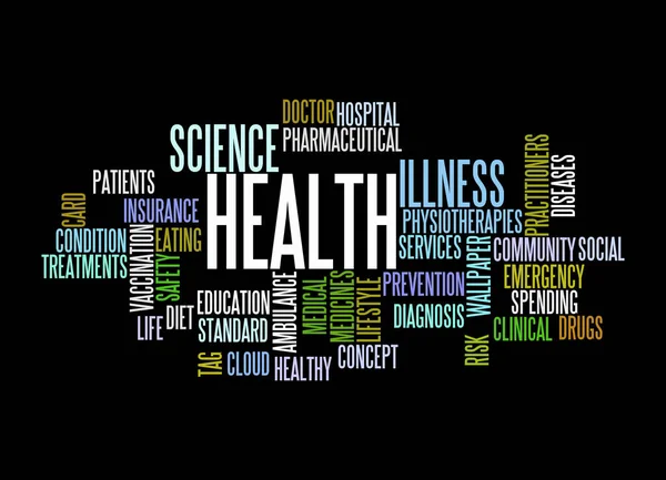 Word Cloud Health Concept Isolated Black Background — Stock Photo, Image