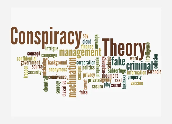 Word Cloud Conspiracy Theory Elszigetelt Fehér Alapon — Stock Fotó