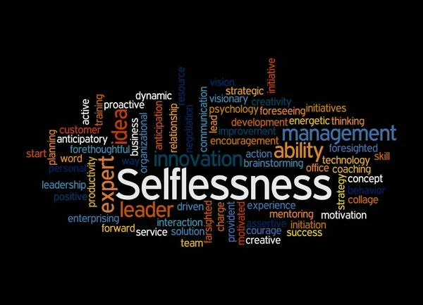 Word Cloud Med Selflessness Koncept Isolerad Svart Bakgrund — Stockfoto