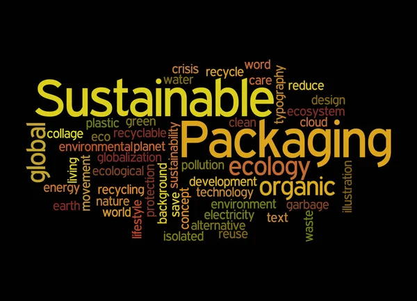 Word Cloud Com Conceito Embalagem Sustentável Isolado Fundo Preto — Fotografia de Stock