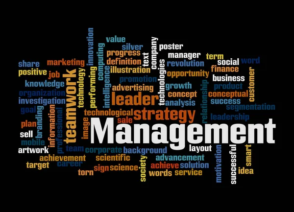 Word Cloud Management Concept Isolated Black Background — Stock Photo, Image
