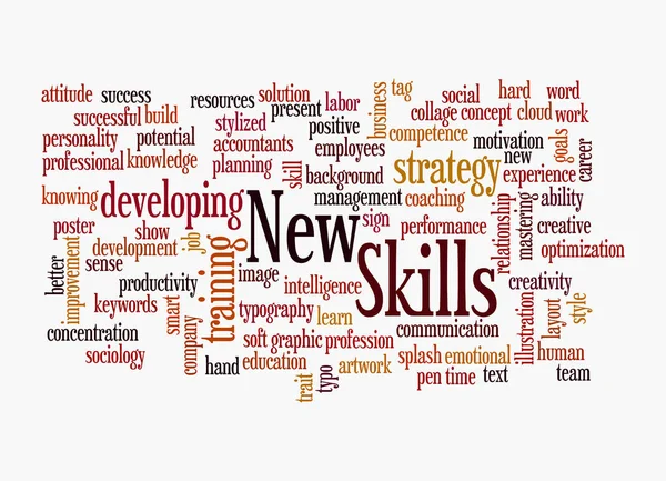 Yeni Skills Kavramına Sahip Kelime Bulutu Beyaz Arka Planda Izole — Stok fotoğraf