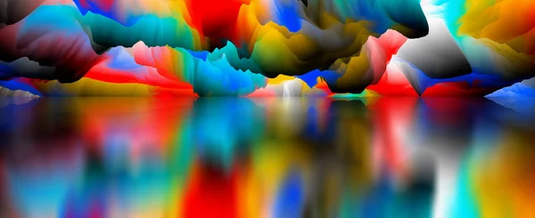シュールな湖の風景 魔法の抽象世界 3Dイラスト — ストック写真