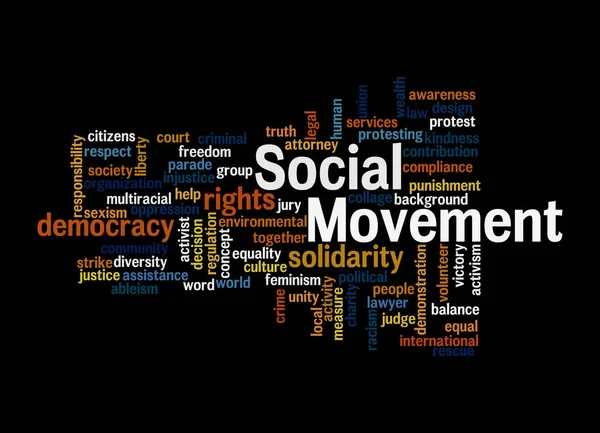 Word Cloud Social Movement Koncept Izolované Černém Pozadí — Stock fotografie