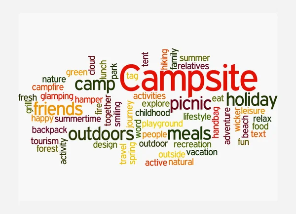 Word Cloud Com Conceito Campsite Isolado Fundo Branco — Fotografia de Stock