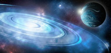 Uzayda bilinmeyen bir galaksi. Uzay nebulası. Kozmik yıldız kümesi. Dış uzay arkaplanı. 3B Görüntü.