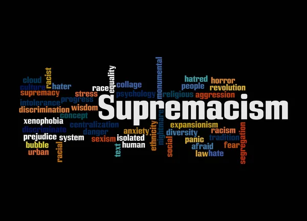 Word Cloud Avec Concept Supremacisme Isolé Sur Fond Noir — Photo