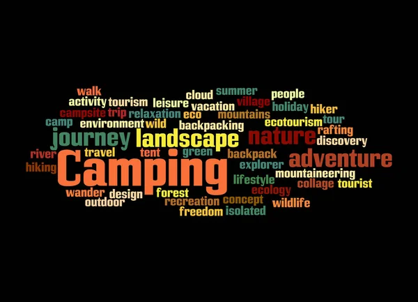 Word Cloud Camping Koncepció Elszigetelt Fekete Alapon — Stock Fotó