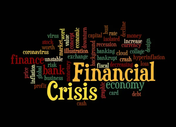 Word Cloud Mit Finanzkrise Konzept Isoliert Auf Schwarzem Hintergrund — Stockfoto