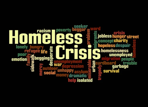 Word Cloud Koncepcją Crisis Homeless Odizolowany Czarnym Tle — Zdjęcie stockowe